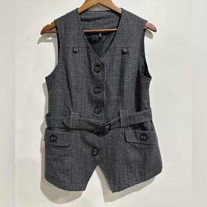AMBITION Wool Blend Blue Plaid Button Up Belted Vest Size L